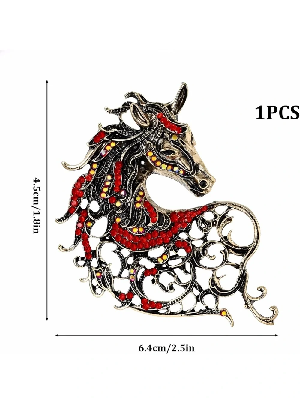 Anthropologie Red and Gold Filigree Horse Brooch
